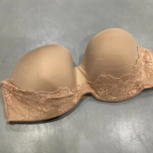 Victoria’s Secret Bra Body by Victoria Strapless 32C Nude Lace GUC